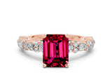 Rose gold Emerald Cut Garnet Solitaire with Side Stones, Pave Band, Four-Prong Setting_48