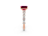 Rose gold Emerald Cut Garnet Solitaire with Side Stones, Pave Band, Four-Prong Setting_50