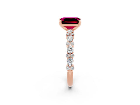 Rose gold Emerald Cut Garnet Solitaire with Side Stones, Pave Band, Four-Prong Setting_50