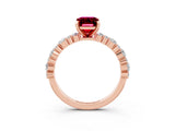 Rose gold Emerald Cut Garnet Solitaire with Side Stones, Pave Band, Four-Prong Setting_51