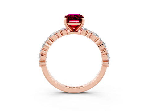 Rose gold Emerald Cut Garnet Solitaire with Side Stones, Pave Band, Four-Prong Setting_51