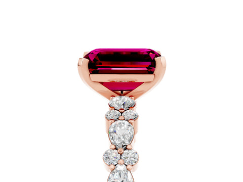 Rose gold Emerald Cut Garnet Solitaire with Side Stones, Pave Band, Four-Prong Setting_53