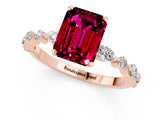 Rose gold Emerald Cut Garnet Solitaire with Side Stones on a Pavé Band and Four-Prong Setting_1
