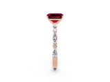 Rose gold Emerald Cut Garnet Solitaire with Side Stones on a Pavé Band and Four-Prong Setting_2