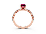 Rose gold Emerald Cut Garnet Solitaire with Side Stones on a Pavé Band and Four-Prong Setting_3