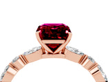 Rose gold Emerald Cut Garnet Solitaire with Side Stones on a Pavé Band and Four-Prong Setting_4