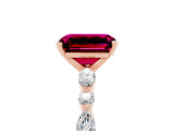 Rose gold Emerald Cut Garnet Solitaire with Side Stones on a Pavé Band and Four-Prong Setting_5