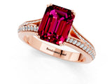 Rose gold Emerald Cut Garnet Split Shank Engagement Ring with Pavé Band_1