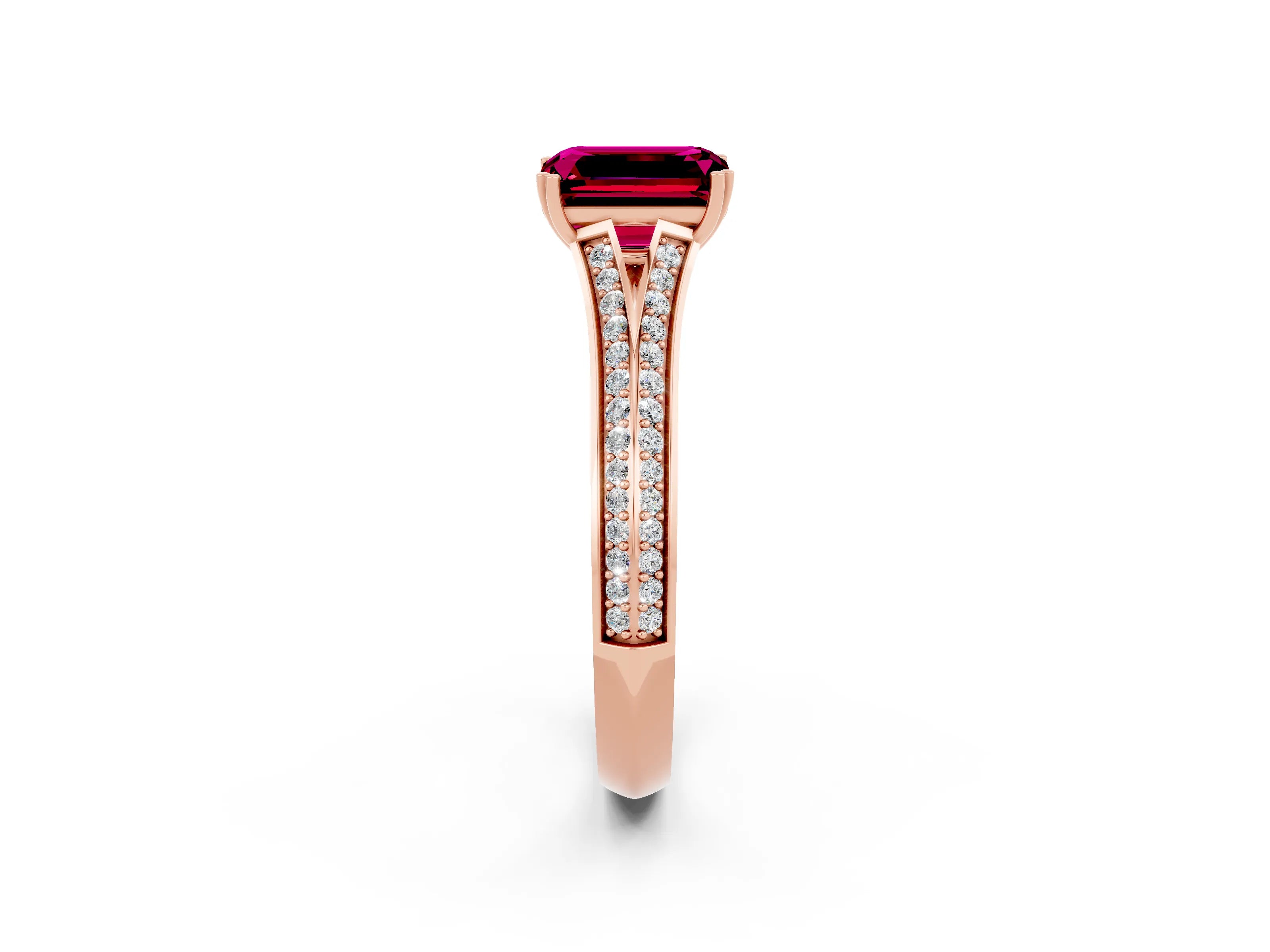 Rose gold Emerald Cut Garnet Split Shank Engagement Ring with Pavé Band_2