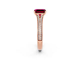 Rose gold Emerald Cut Garnet Split Shank Engagement Ring with Pavé Band_2