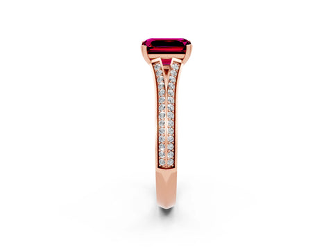 Rose gold Emerald Cut Garnet Split Shank Engagement Ring with Pavé Band_2