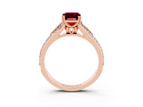 Rose gold Emerald Cut Garnet Split Shank Engagement Ring with Pavé Band_3