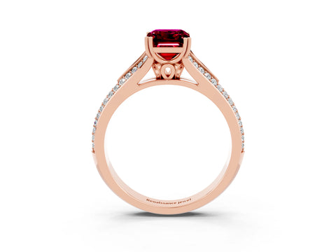 Rose gold Emerald Cut Garnet Split Shank Engagement Ring with Pavé Band_3