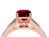 Rose gold Emerald Cut Garnet Split Shank Engagement Ring with Pavé Band_4