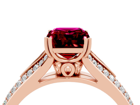 Rose gold Emerald Cut Garnet Split Shank Engagement Ring with Pavé Band_4