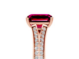 Rose gold Emerald Cut Garnet Split Shank Engagement Ring with Pavé Band_5
