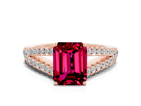 Rose gold Emerald Cut Garnet Split Shank Pavé Engagement Ring with Four-Prong Setting_12