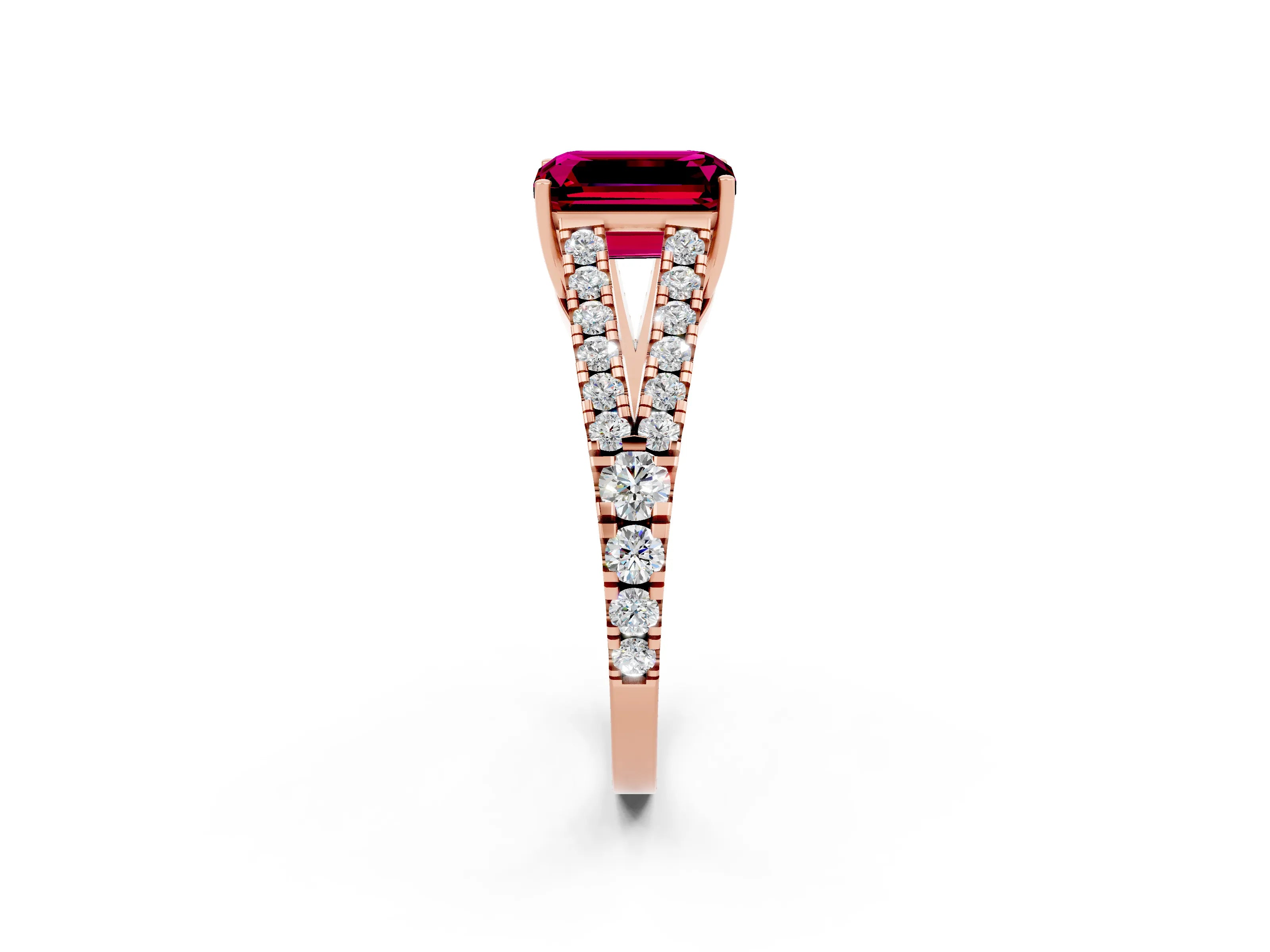 Rose gold Emerald Cut Garnet Split Shank Pavé Engagement Ring with Four-Prong Setting_14