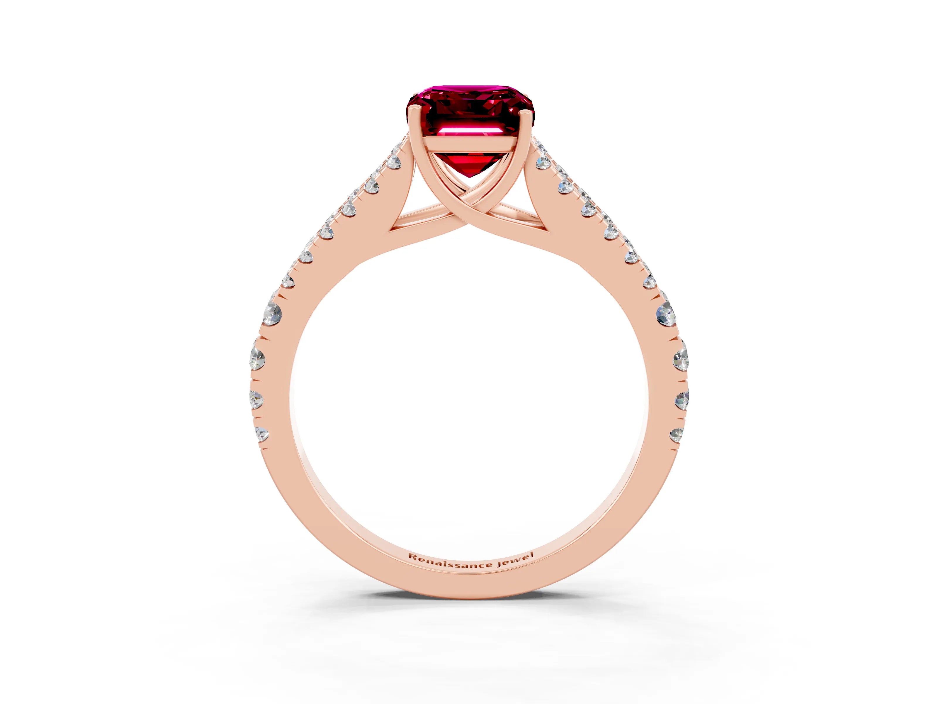 Rose gold Emerald Cut Garnet Split Shank Pavé Engagement Ring with Four-Prong Setting_15