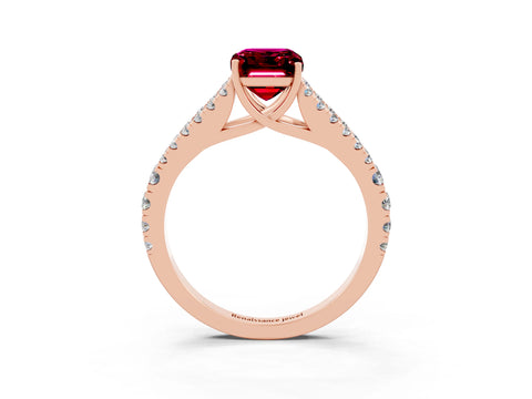 Rose gold Emerald Cut Garnet Split Shank Pavé Engagement Ring with Four-Prong Setting_15