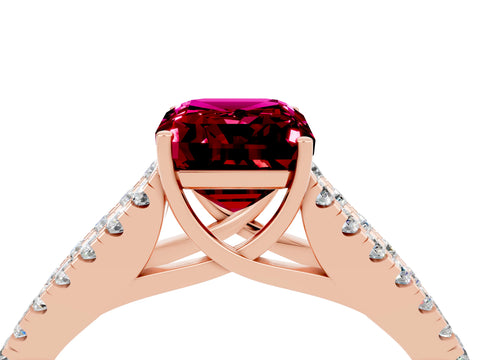 Rose gold Emerald Cut Garnet Split Shank Pavé Engagement Ring with Four-Prong Setting_16