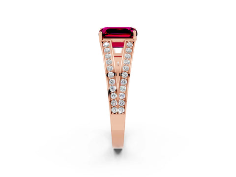 Rose gold Emerald Cut Garnet Split Shank Ring with Pavé Band and Four-Prong Setting_2