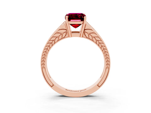 Rose gold Emerald Cut Garnet Split Shank Ring with Pavé Band and Four-Prong Setting_3
