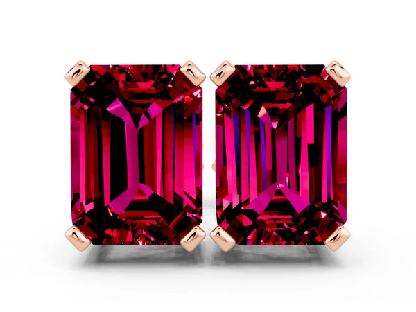 Rose gold Emerald Cut Garnet Stud Earrings