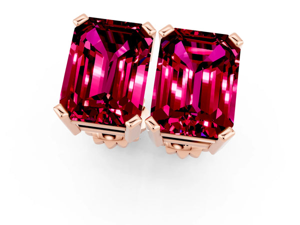 Rose gold Emerald Cut Garnet Stud Earrings
