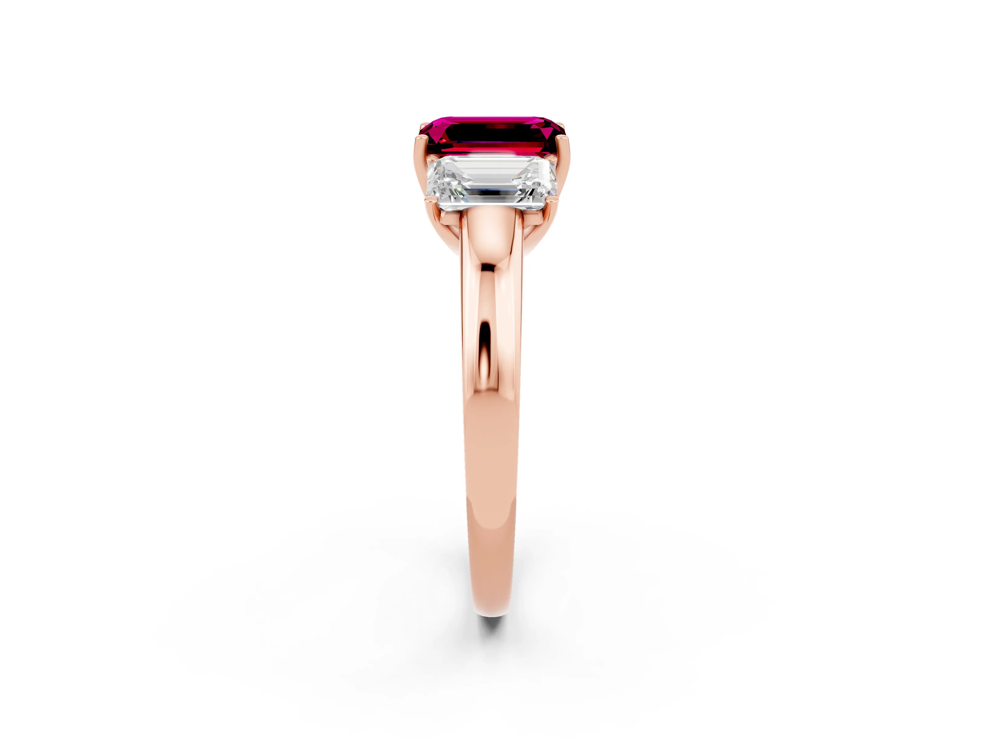 Rose gold Emerald Cut Garnet Three-Stone Ring with Four-Prong Setting and Classic Band_2