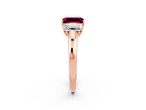 Rose gold Emerald Cut Garnet Three-Stone Ring with Four-Prong Setting and Classic Band_2