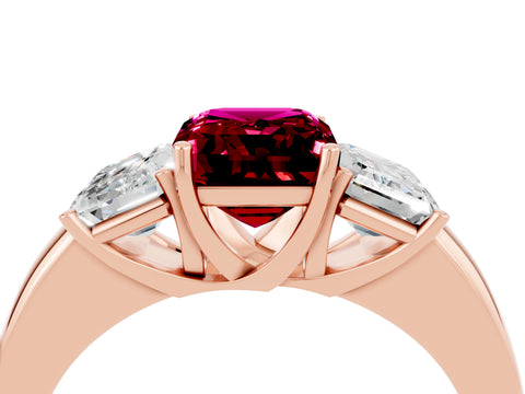 Rose gold Emerald Cut Garnet Three-Stone Ring with Four-Prong Setting and Classic Band_4