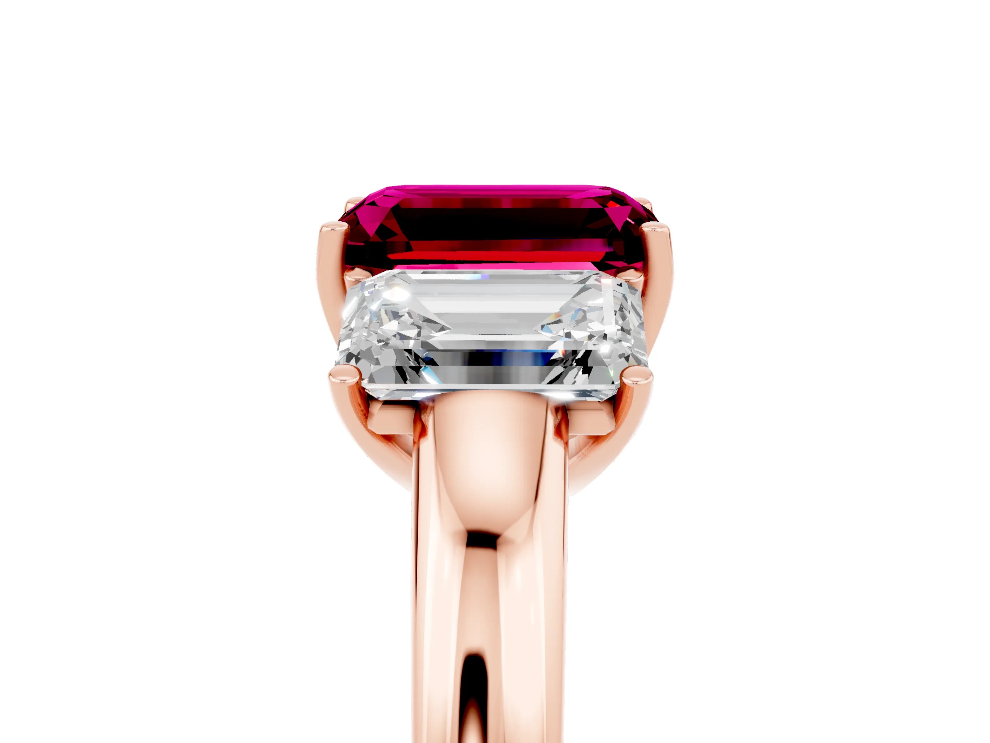 Rose gold Emerald Cut Garnet Three-Stone Ring with Four-Prong Setting and Classic Band_5