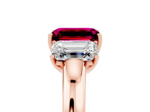 Rose gold Emerald Cut Garnet Three-Stone Ring with Four-Prong Setting and Classic Band_5