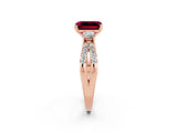 Rose gold Emerald Cut Garnet Three-Stone Ring with Pavé Split Shank and Four-Prong Setting_2