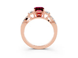Rose gold Emerald Cut Garnet Three-Stone Ring with Pavé Split Shank and Four-Prong Setting_3