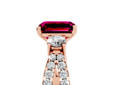 Rose gold Emerald Cut Garnet Three-Stone Ring with Pavé Split Shank and Four-Prong Setting_5