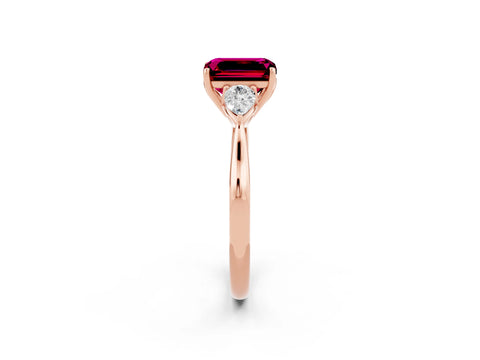 Rose gold Emerald Cut Garnet Three-Stone Ring with Pear Side Stones and Four-Prong Setting_14