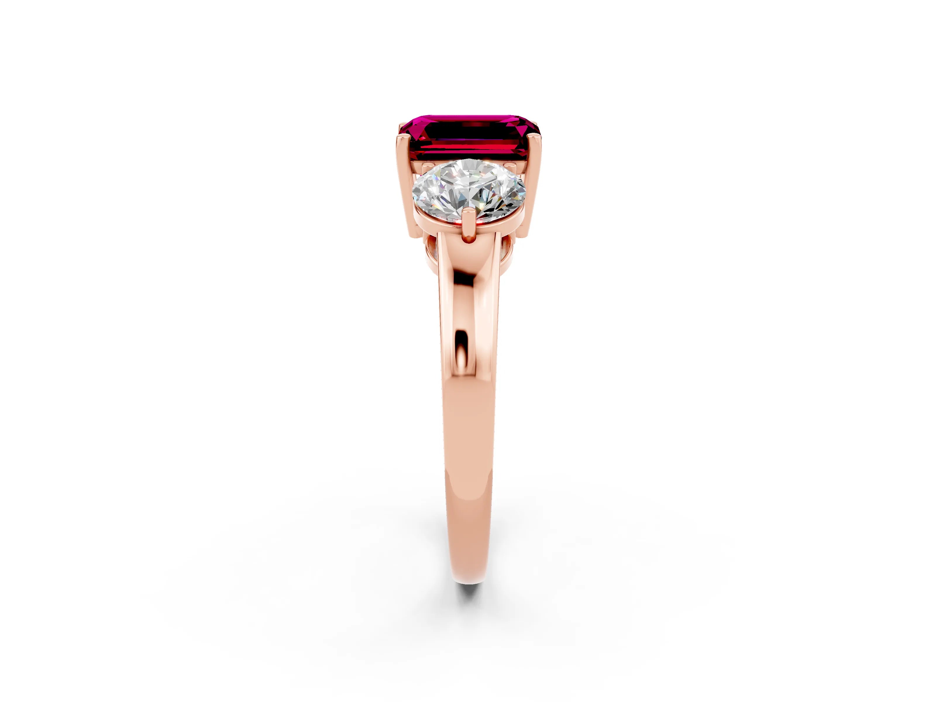 Rose gold Emerald Cut Garnet Three-Stone Ring with Prong Setting and Classic Band_2