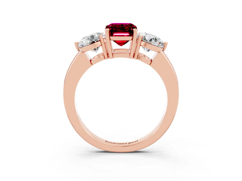 Rose gold Emerald Cut Garnet Three-Stone Ring with Prong Setting and Classic Band_3