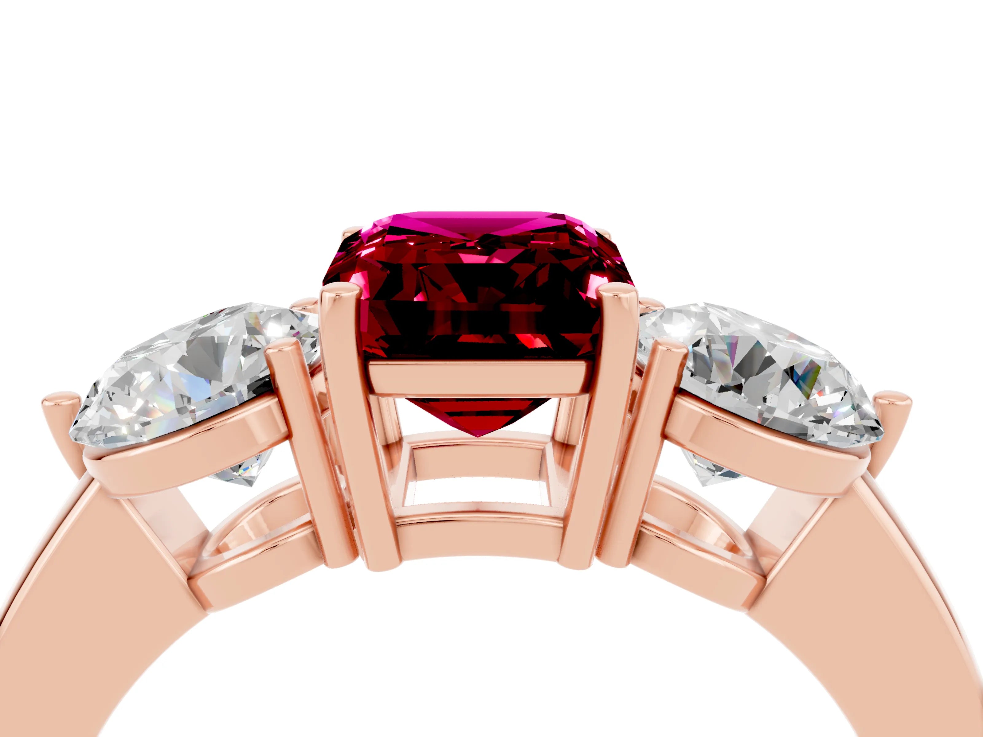 Rose gold Emerald Cut Garnet Three-Stone Ring with Prong Setting and Classic Band_4
