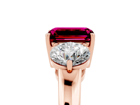 Rose gold Emerald Cut Garnet Three-Stone Ring with Prong Setting and Classic Band_5