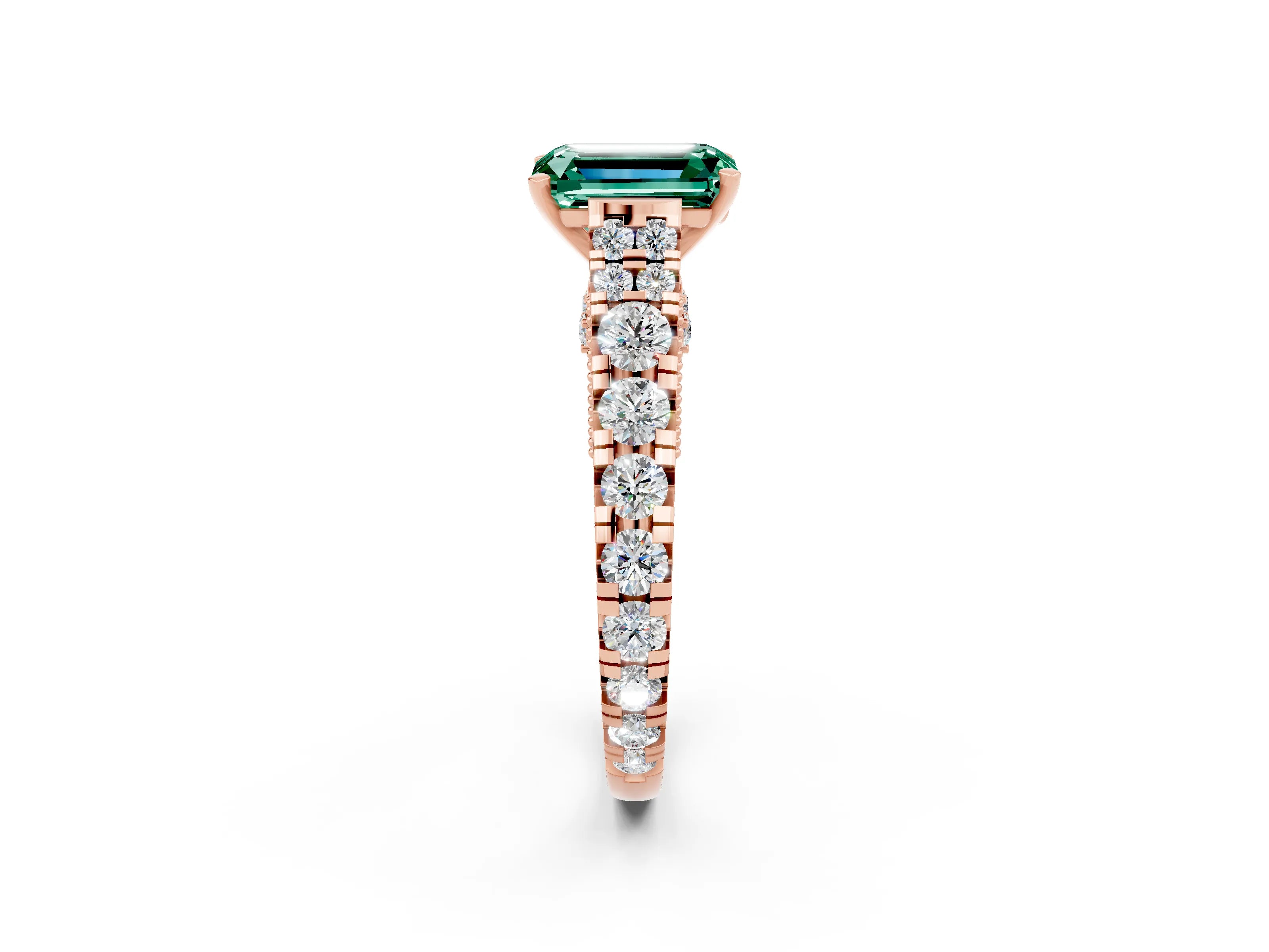 Rose gold Emerald Cut Green Sapphire Classic Solitaire Ring with Pavé Band and Four-Prong Setting_2