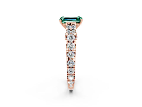 Rose gold Emerald Cut Green Sapphire Classic Solitaire Ring with Pavé Band and Four-Prong Setting_2
