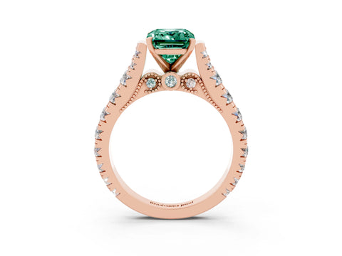 Rose gold Emerald Cut Green Sapphire Classic Solitaire Ring with Pavé Band and Four-Prong Setting_3