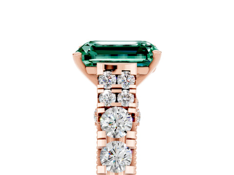 Rose gold Emerald Cut Green Sapphire Classic Solitaire Ring with Pavé Band and Four-Prong Setting_5