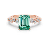 Rose gold Emerald Cut Green Sapphire Cluster Side Stone Solitaire Ring with Prong Setting_24