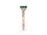 Rose gold Emerald Cut Green Sapphire Cluster Side Stone Solitaire Ring with Prong Setting_26