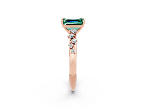 Rose gold Emerald Cut Green Sapphire Cluster Side Stone Solitaire Ring with Prong Setting_26
