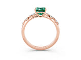 Rose gold Emerald Cut Green Sapphire Cluster Side Stone Solitaire Ring with Prong Setting_27